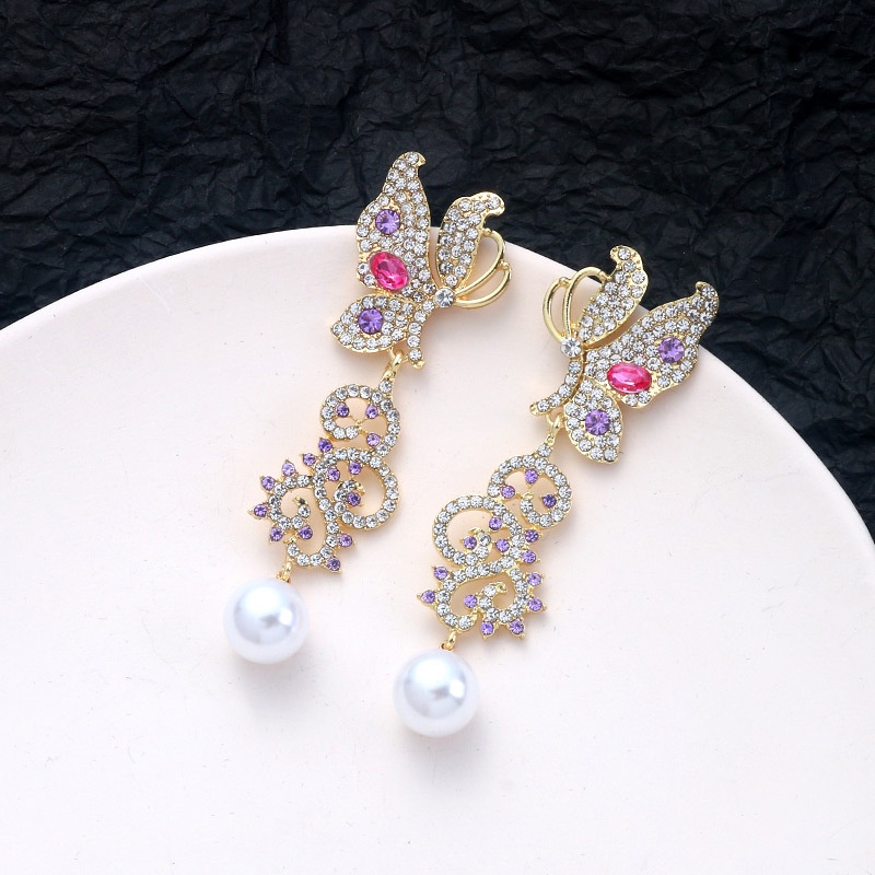 Anting Rumbai Desain Kupu-Kupu Aksen Mutiara Berlian Penuh Gaya Korea Untuk Wanita Butterfly