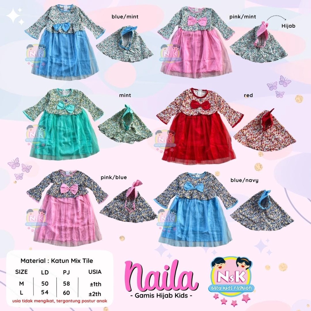NAILA GAMIS HIJAB KIDS DRESS ANAK TILE ORI NSK