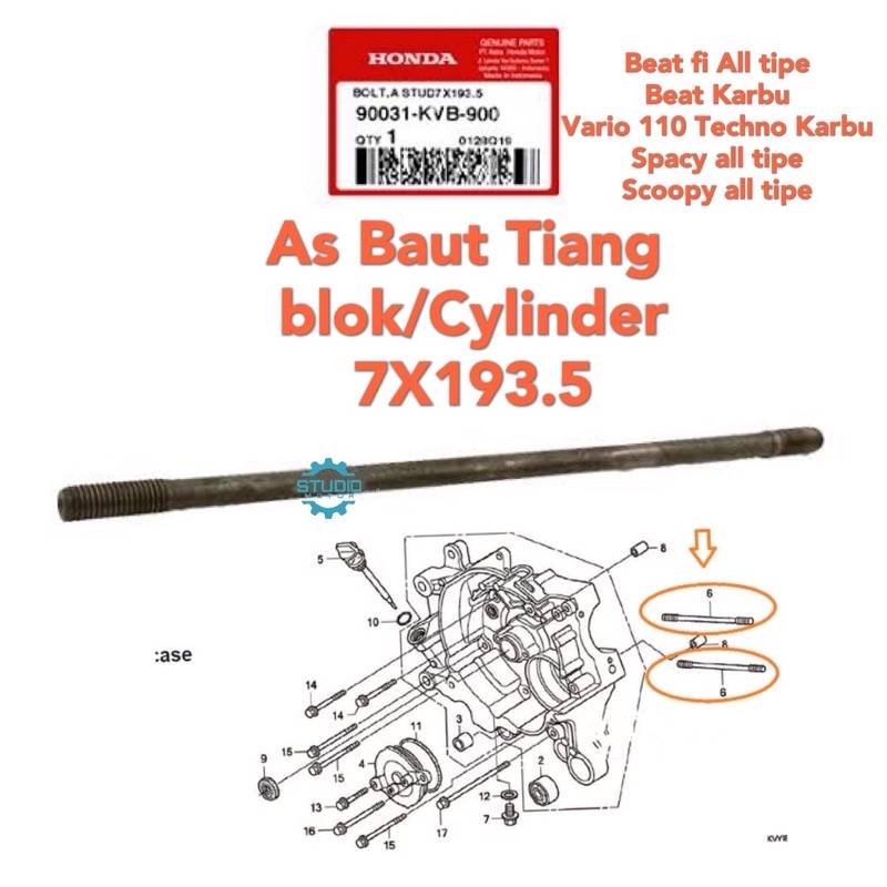 90031K44V00 Baut Drat As Tiang Blok Block Cylinder Bolt A Stud 7×192.5 BeAT FI Vario 110 eSP Vario 110 Karburator Techno Scoopy Spacy 90031KVB900