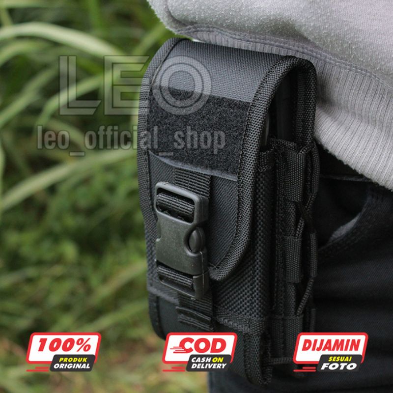 Tempat Sarung Hp Pinggang Kanvas Tas Dompet Handpone Pinggang Doble Slot 6,8inch Sarung Handphone Tas Dompet Pouch hp Hitam Pria Tactical