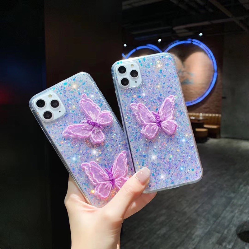 Butterfly Full Glitter Case Iphone 12 11 Pro Max Oppo a15 Reno 2 3 4 4f 5 Pro Samsung s21 S21 Ultra