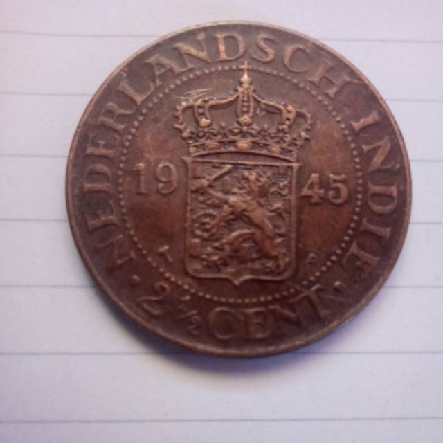 Uang koin kuno 2 1/2 cent Nederland sch indie 1945