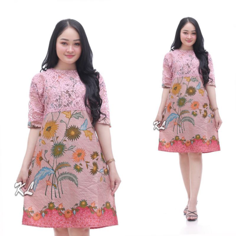 Dress brokat dress batik moderen wanita flare murah grosir lece brokat jumbo dress