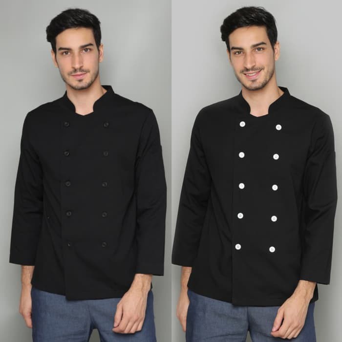 Kemeja Pria Dewasa Bigsize Columbia Kuning NE653 Baju Koki Lengan Panjang Kancing Hitam - Hitam, S