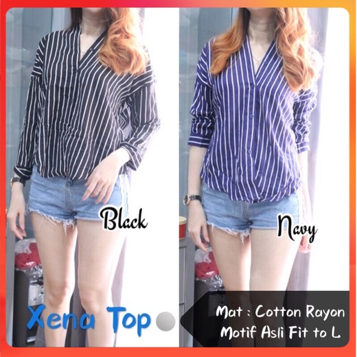 FAS-455 Xena Top Bc Blouse Wanita Cotton Hitam Navy