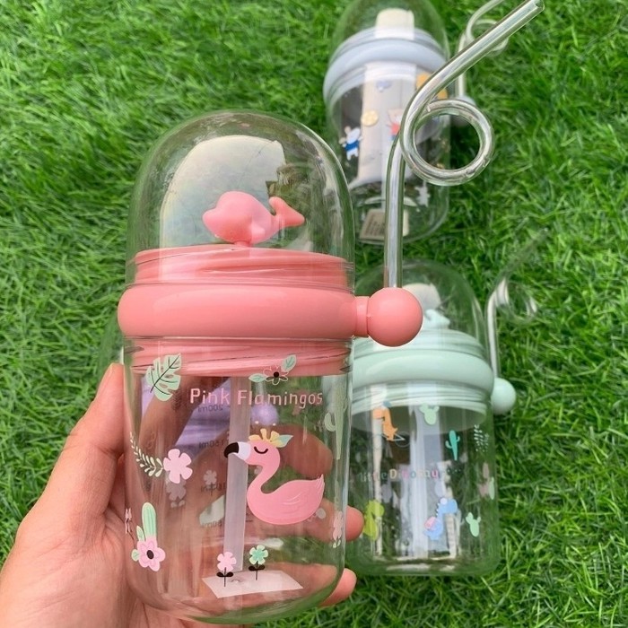 Botol Minum Anak Air Mancur Ikan Paus Lumba-Lumba Motif Lucu Sedotan Spray Fountain Children Pot