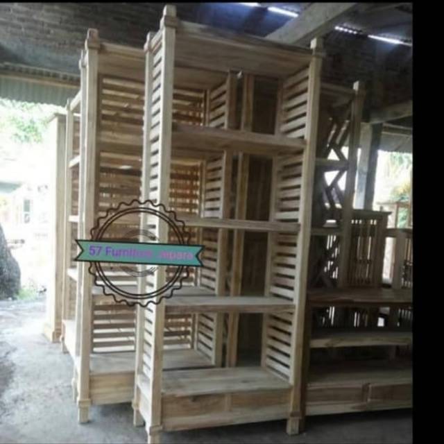 Rak tempat boneka/tas/rak buku kayu jati Jepara Mentahan