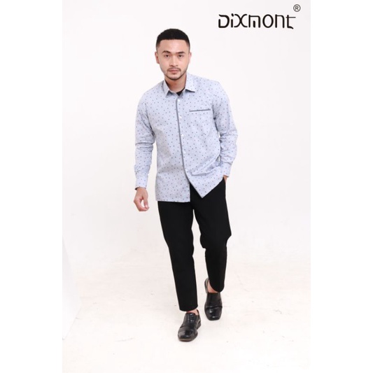 Dixmont Kemeja Pria Basic Formal Motif Lengan Panjang Hem ML00721