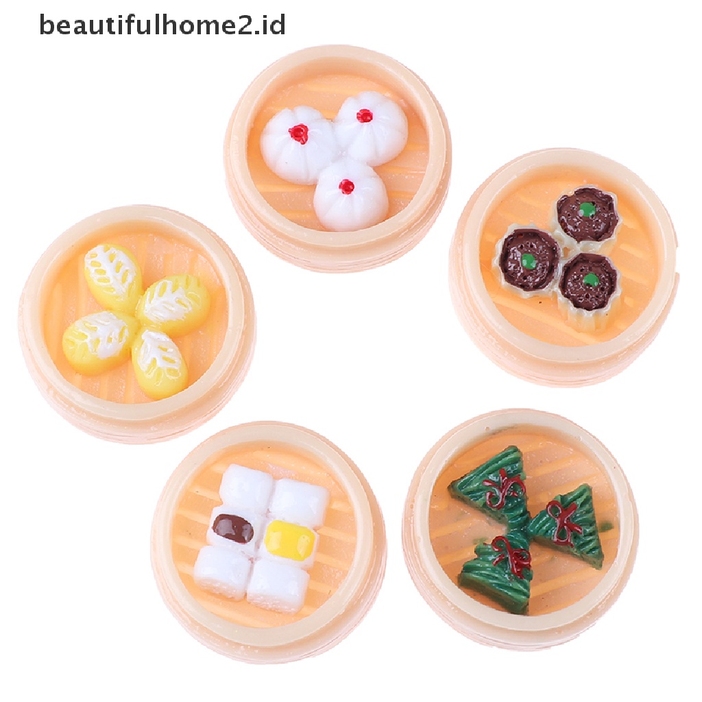 (Beautifulhome2) Buku Literatur Bahasa MandarinId 5pcs / Set Mainan Miniatur Makanan Dim Sum Cina Skala 1: 12 Untuk Dekorasi Rumah Boneka