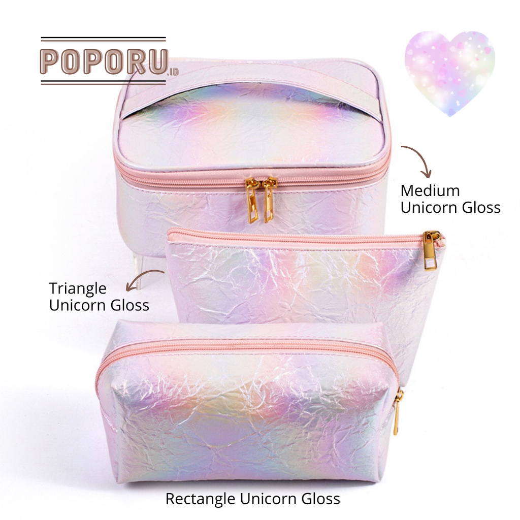 POPORU UNICORN GLOSS pouch 4 types - cosmetics bag organizer for make up - tas tempat kosmetik