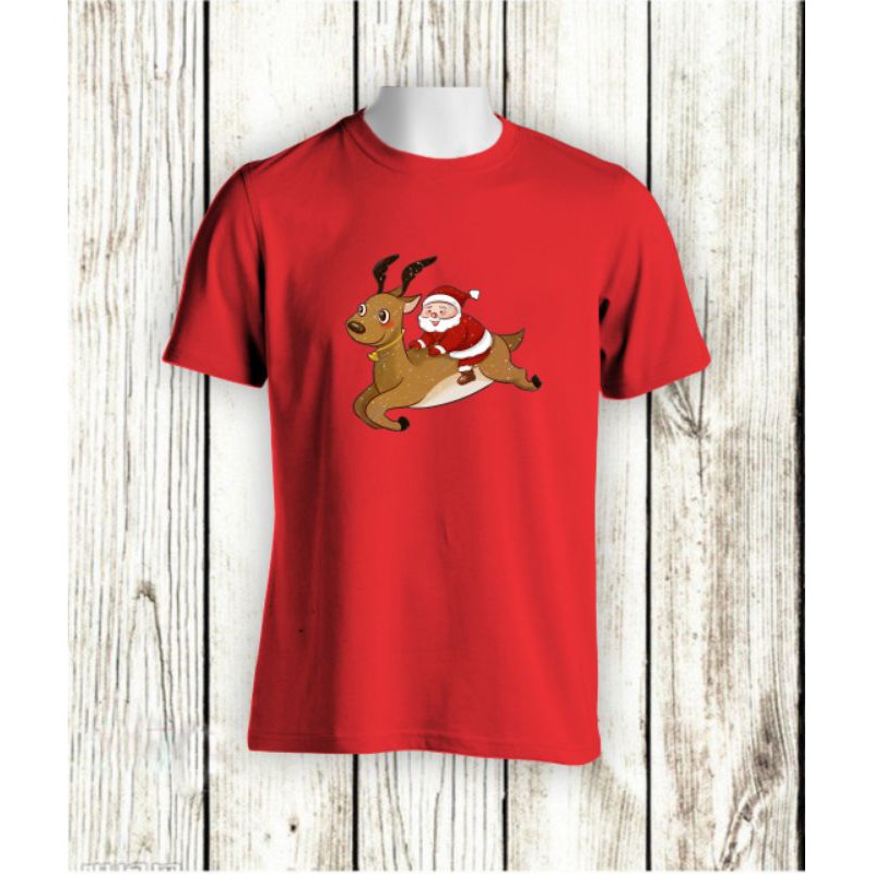 KAOS NATAL SANTA CLAUS DENGAN RUSA MERRY CHRISTMAS BAJU KELUARGA KATUN COMBED 30S