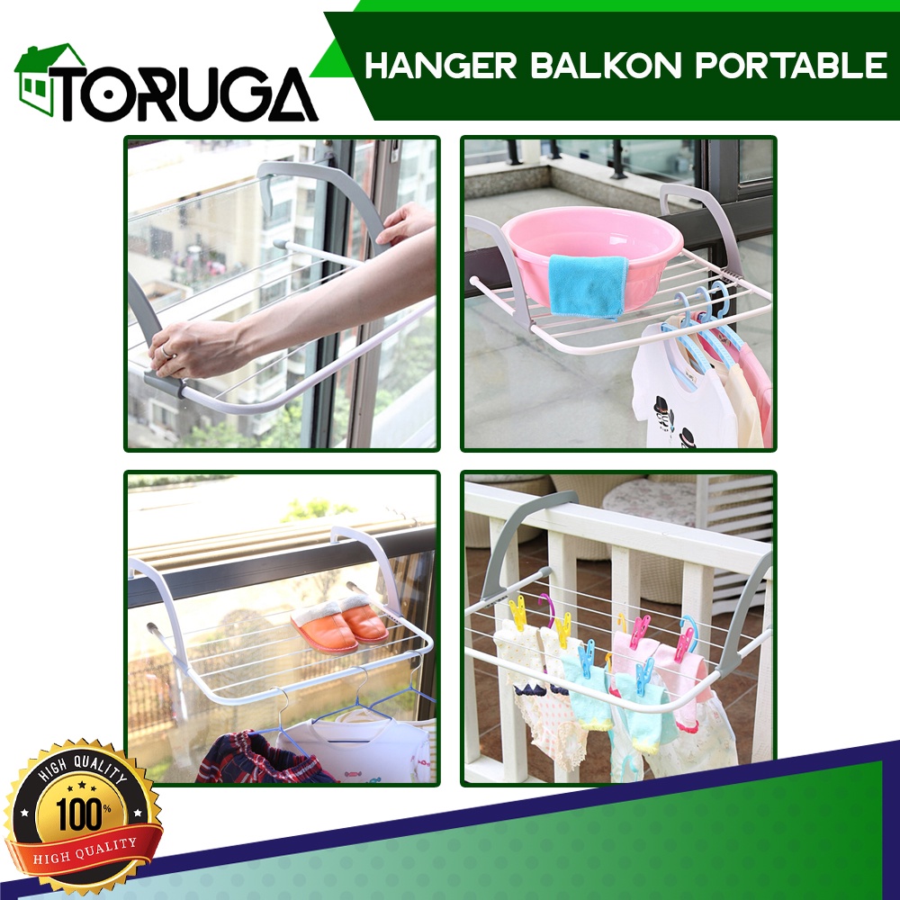 Hanger Balkon Lipat Gantungan Jemuran Apartemen Portable Foldable Praktis Serbaguna