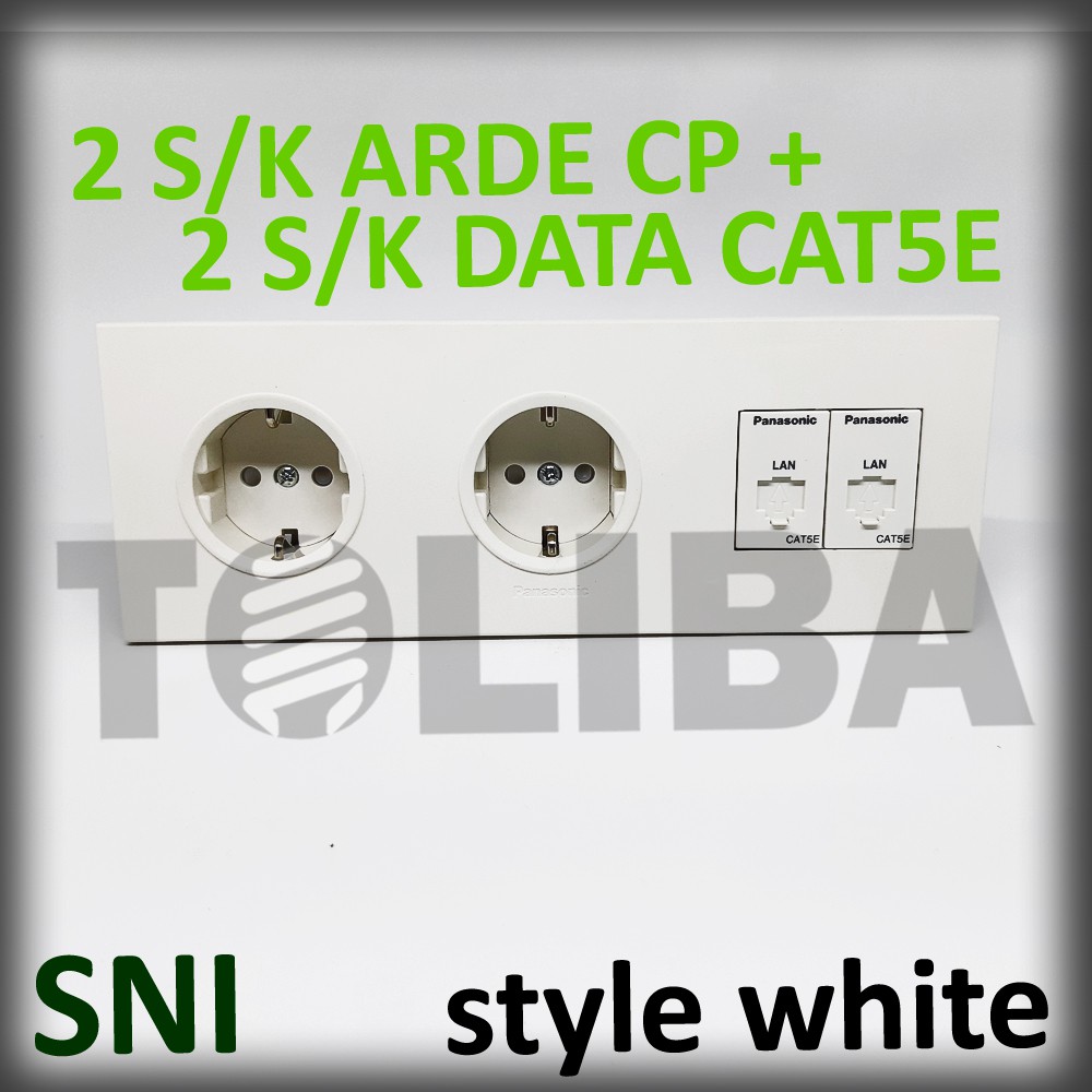 stopkontak data cat5e double + s/k 2 lubang arde cp minimalis style white ib panasonic sni