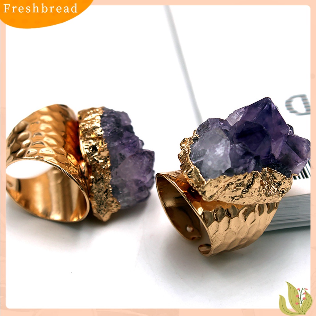 Terlaris Retro Adjustable Open Band Natural Amethyst Finger Ring Jewelry Accessory Gift