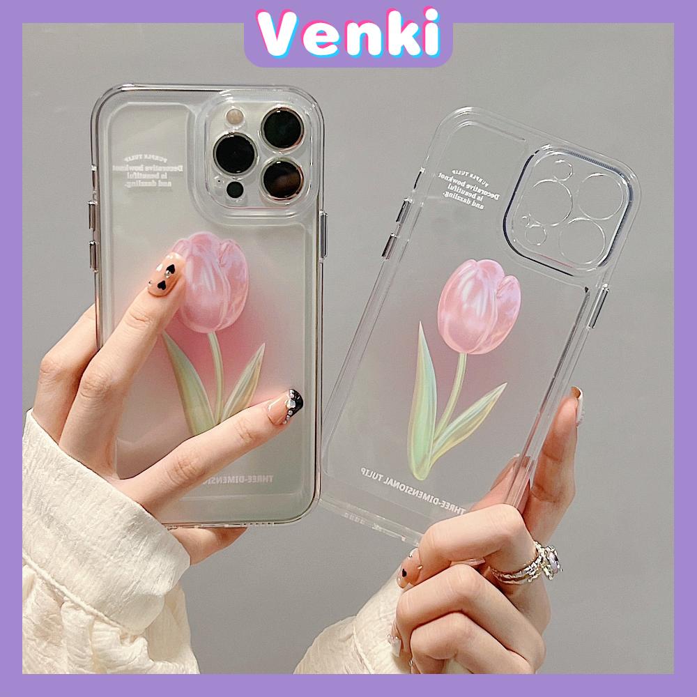 iPhone Case Luxury Silicone Soft Case Clear Case Shockproof Protection Camera Pink Tulip Flower Compatible For iPhone 11 iPhone 13 Pro Max iPhone 12 Pro Max iPhone 7Plus iPhone xr