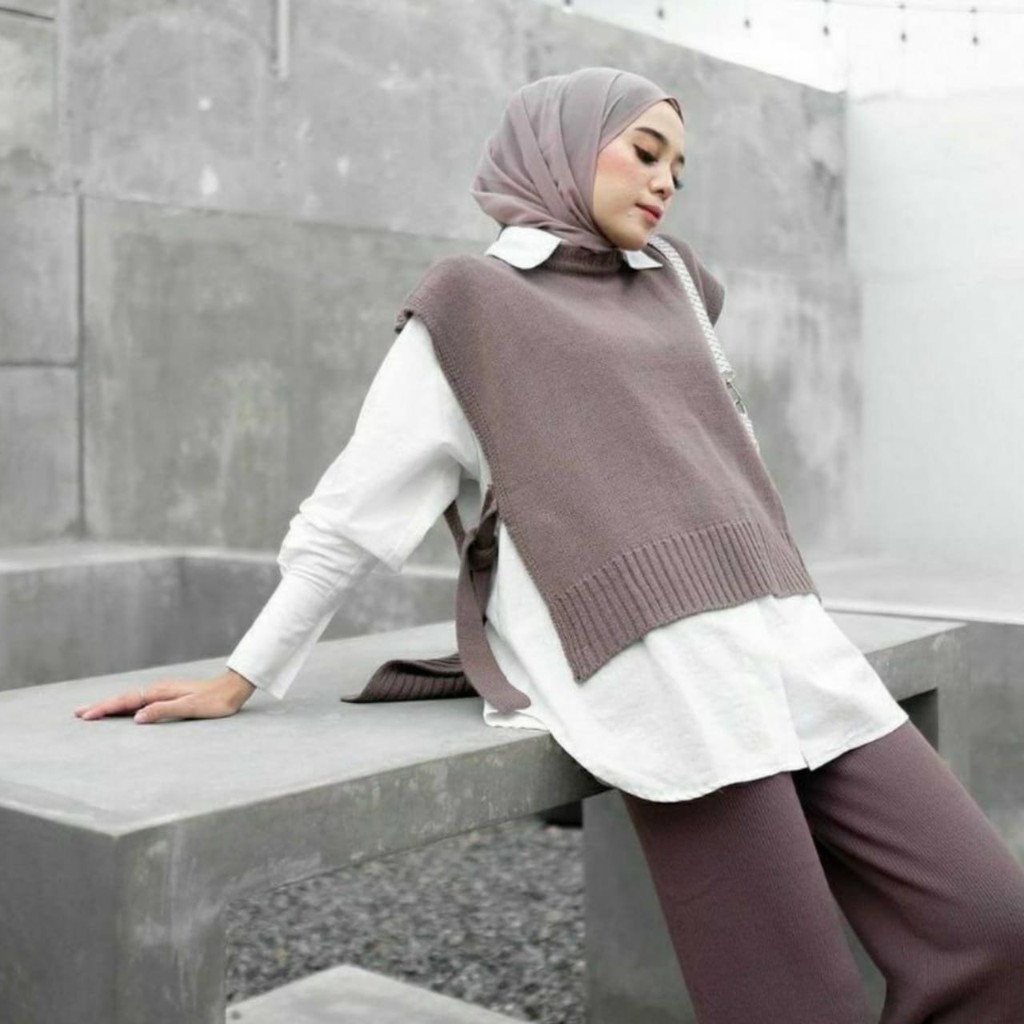 Illo Vest l Ilo Vest Cardy Rajut Knit Halus Fashion Remaja Muslim Terlaris