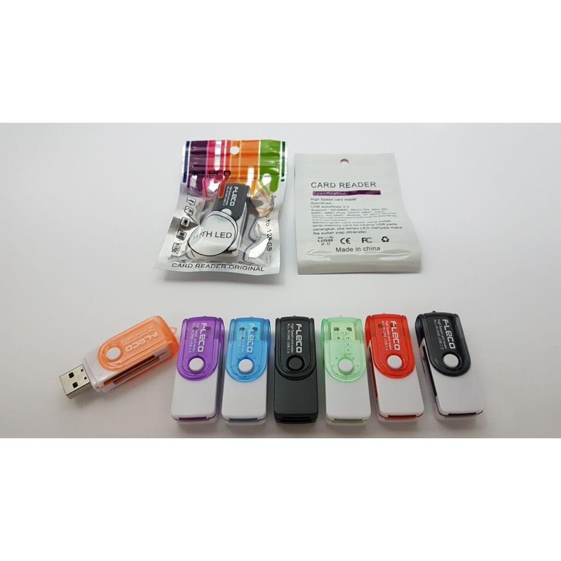 PROMO CARD READER FLECO ORIGINAL MULTY PUTAR 4in1 IC LED INDIKATOR SUPPORT UP TO 512GB