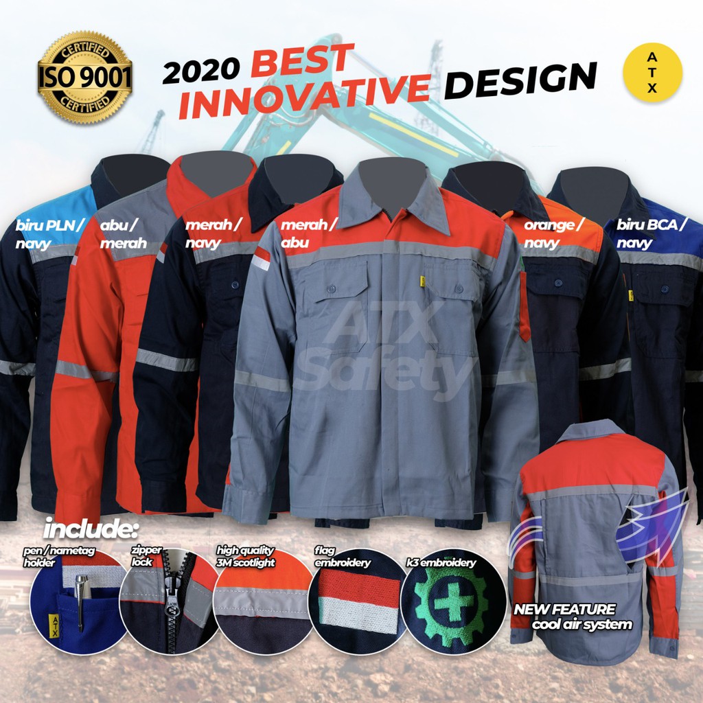 Wearpack Atasan Kemeja Safety Baju Safety Biru PLN Kombinasi Navy Merk ATX