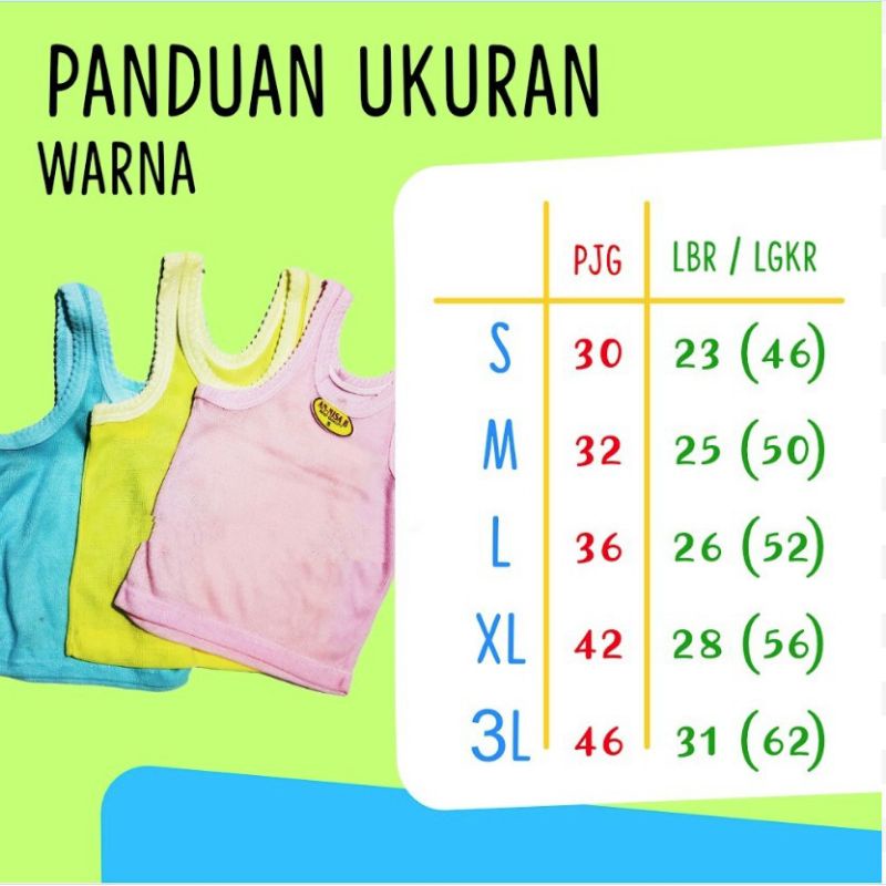 12 pcs Singlet anak warna termurah / kaos dalam bayi warna warni / singlet anak warna merk anisa