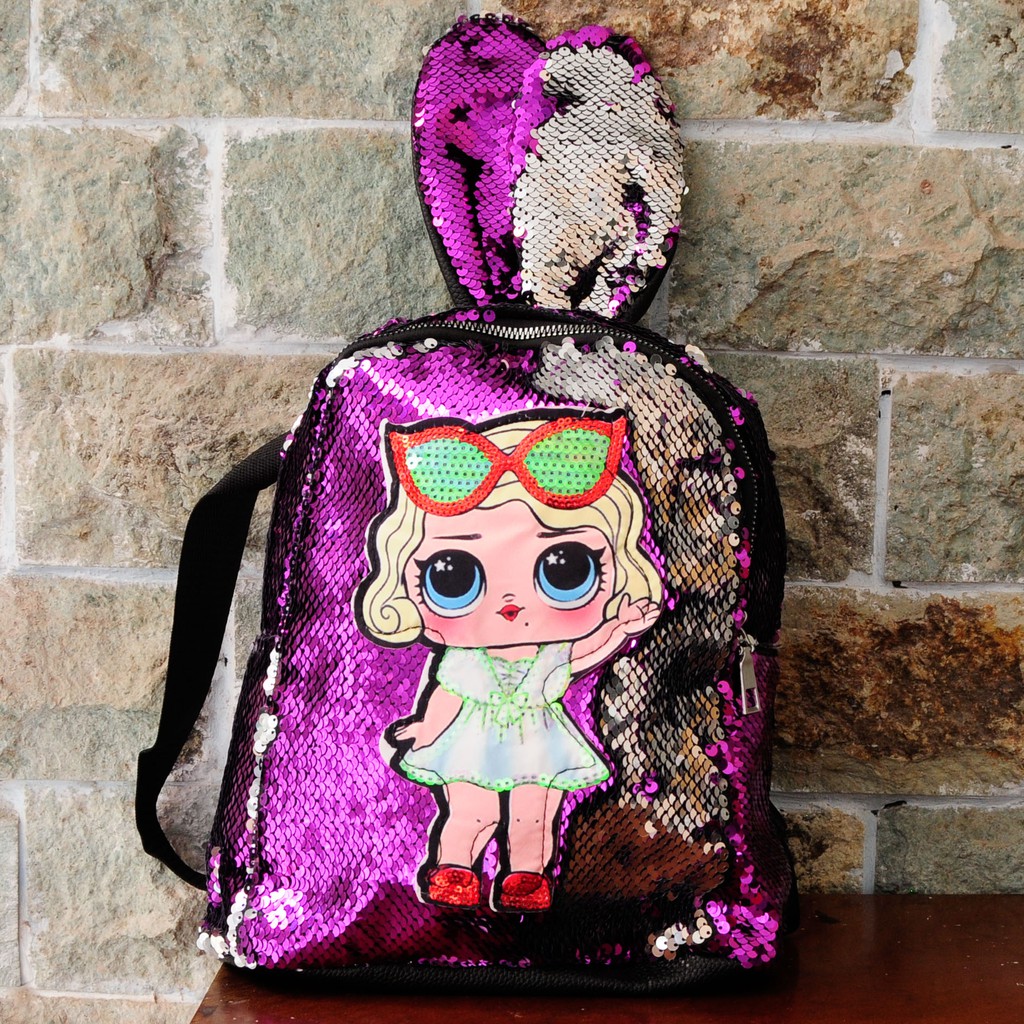 Tas Ransel LOL Sequin Lampu LED 1 Resleting Telinga FS1031