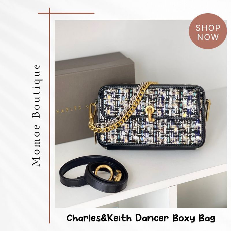 C1216 Tas Selempang Merk CK Dancer Boxy Tweed Crossbody Bag