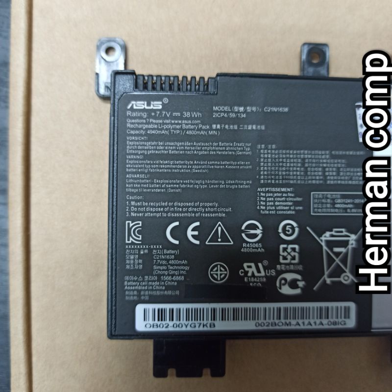 Original Baterai Asus A442 A442U A442UF A442UR X442 F442U F442UR A480 A480U C21N1638