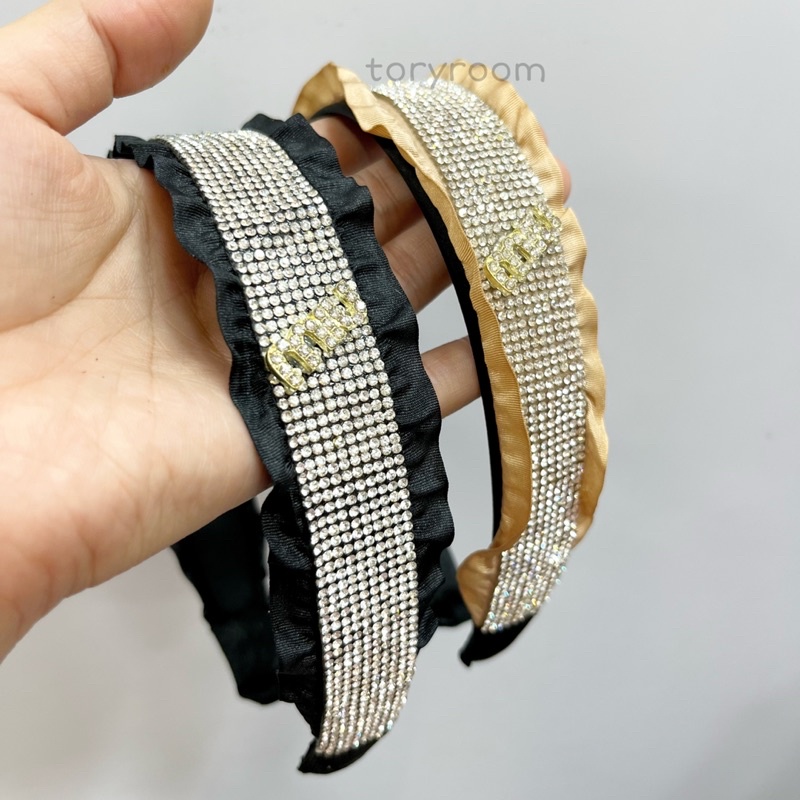 Bando kain kerut bling diamond branded / bandana miu pita scrunchie