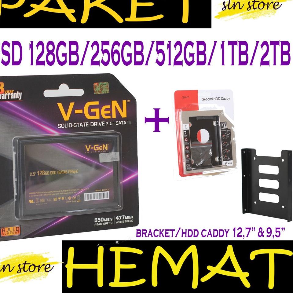 Koleksi Terbaru.. PAKET HEMAT SSD 128GB 256GB 512GB 1TB 2TB V-GeN + HDD Caddy 9,5 mm / 12,7 mm DVD T