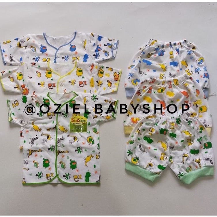 3 stel stelan pendek bayi SHAQUEEN baru lahir SNI polos dan motif