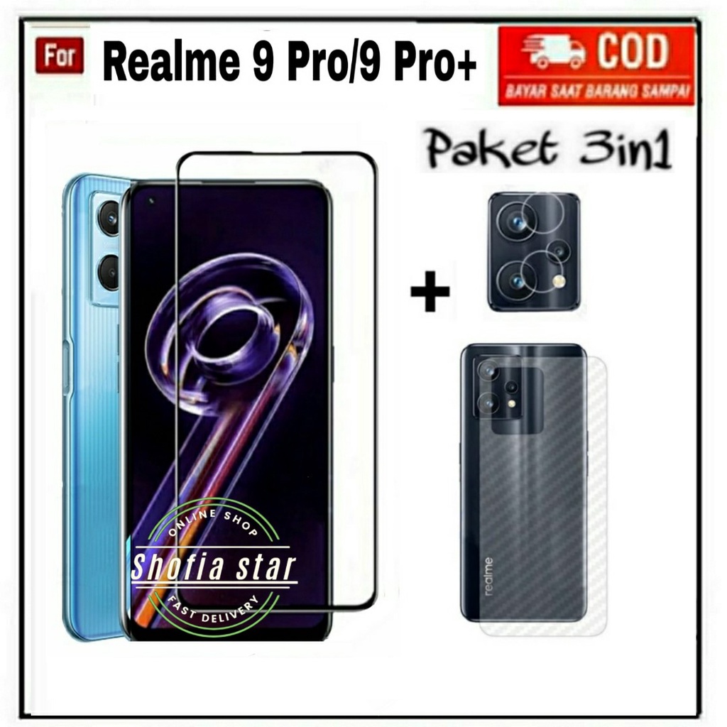 3IN1 TEMPERED GLASS REALME 9 PRO 9 PRO PLUS TG LAYAR ANTIGORES KACA FULL COVER