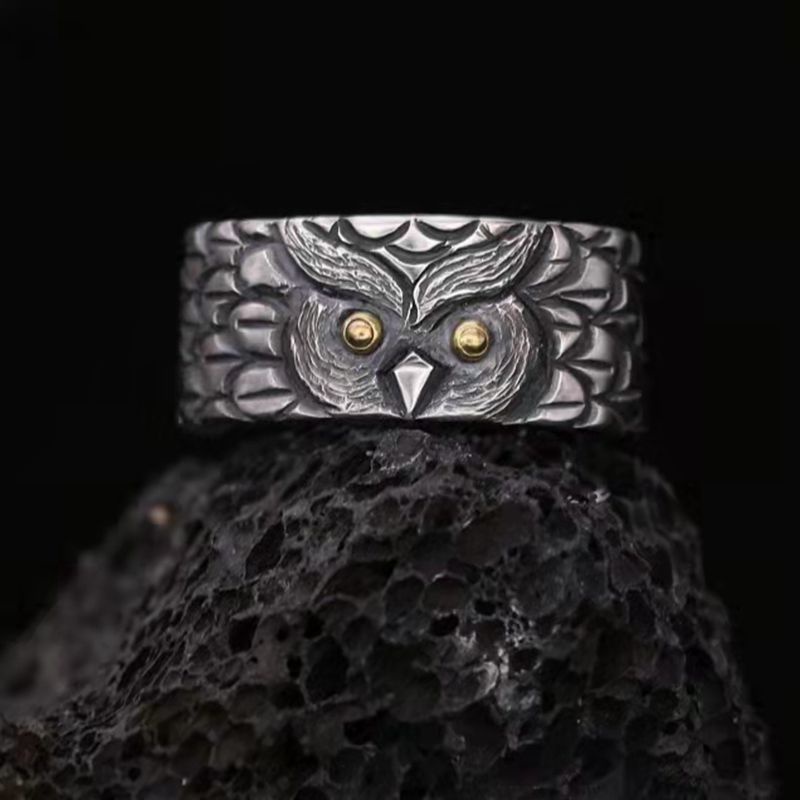 Cincin Desain Burung Hantu Gaya retro hipster Jepang Dan Korea Untuk Pria Dan Wanita