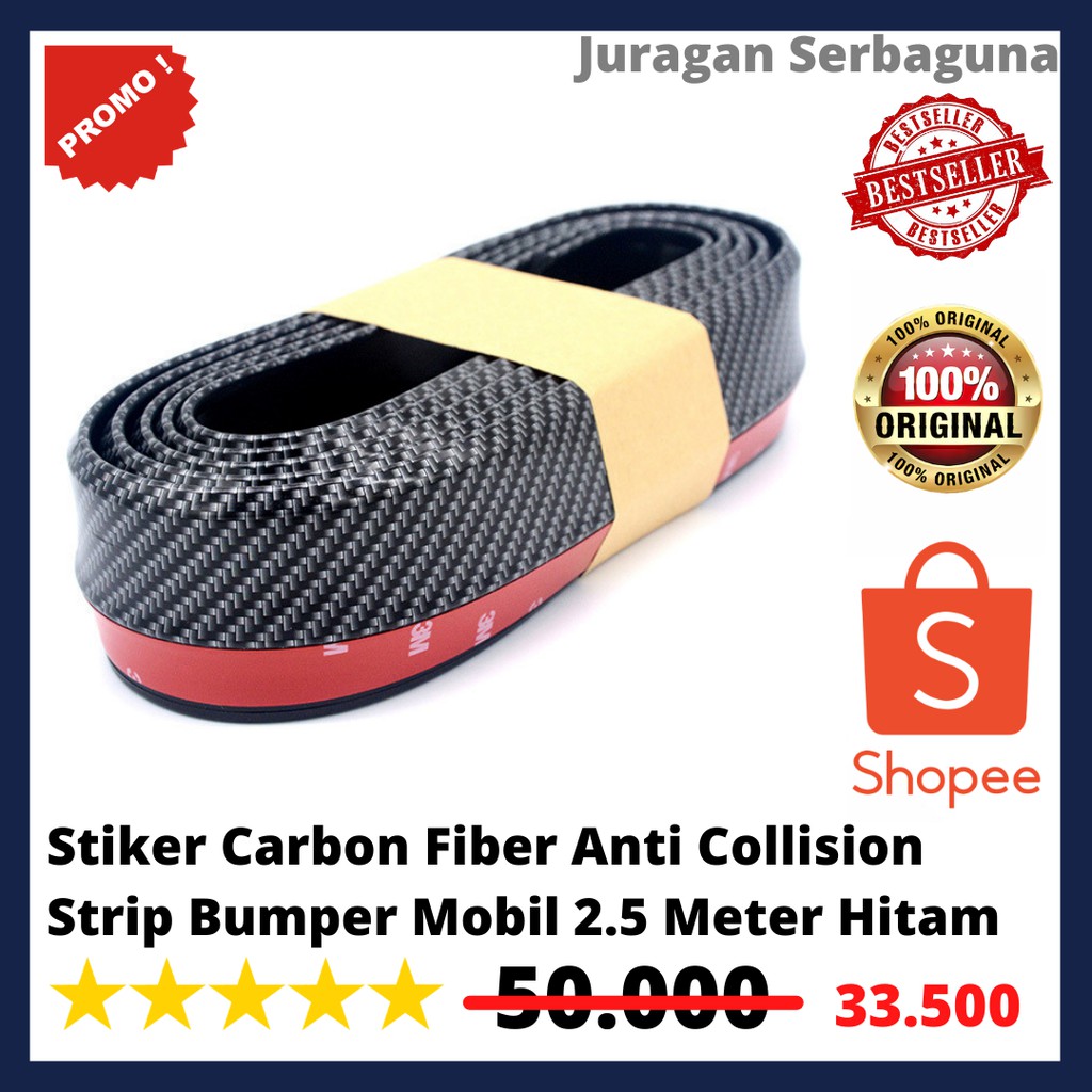 Stiker Carbon Fiber Anti Collision Strip Bumper Mobil 2.5 Meter Hitam