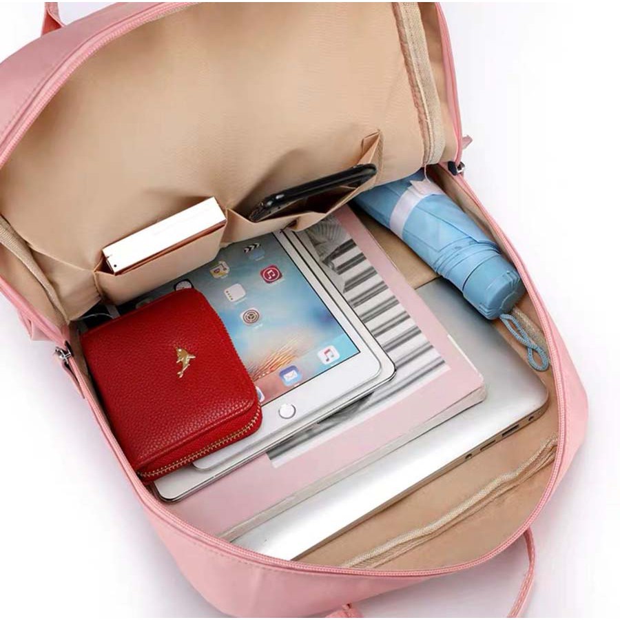 Tas Laptop Backpack Ransel Waterproof 14 15 inch with USB Port - pink biru