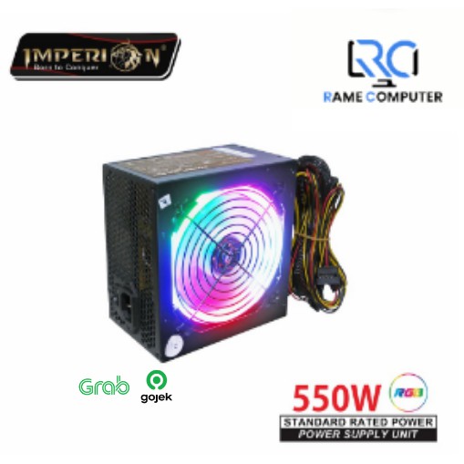 PSU GAMING 550W LED RGB RAINBOW IMPERION 550 WATT POWER SUPPLY UNIT 6PIN VGA [BEST SELLER]