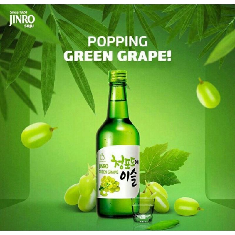 Soju Jinro Greengrape anggur  360ml botol Chamisul Jinro Chamisul Anggur Soju import 360ml Soju Korea jinro Anggur