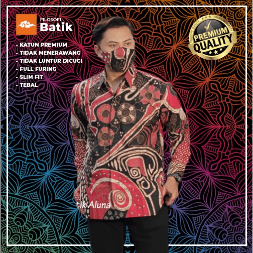 Batik Merah, Pria, Maroon, Maroon Pria, Pria Lengan Panjang, Premium S, M, L, XL, XXL, XXXL PCW 078