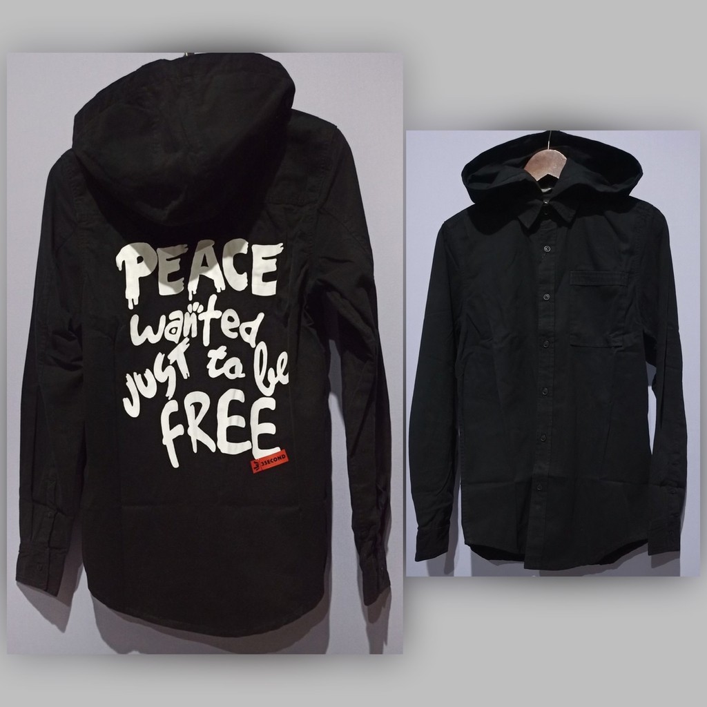 Kemeja Hoodie 3SECOND ORIGINAL Back Print - Hitam - Biru - KG0706 - KG0806