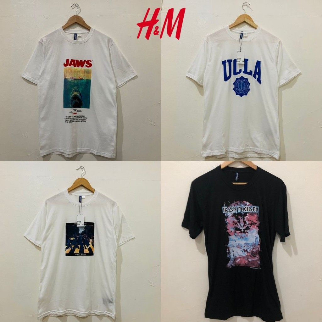 H&amp;M T Shirt JAWS / UCLA / Iron Maiden / The Beatles Abbey / Baju Kaos HnM Original Baju Pria Wanita