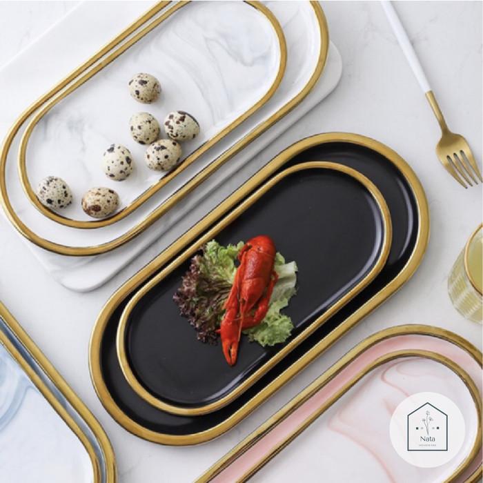 Nampan Marble Oval Tray Nampan Tatakan Perhiasan Mewah Cantik Dekorasi Piring