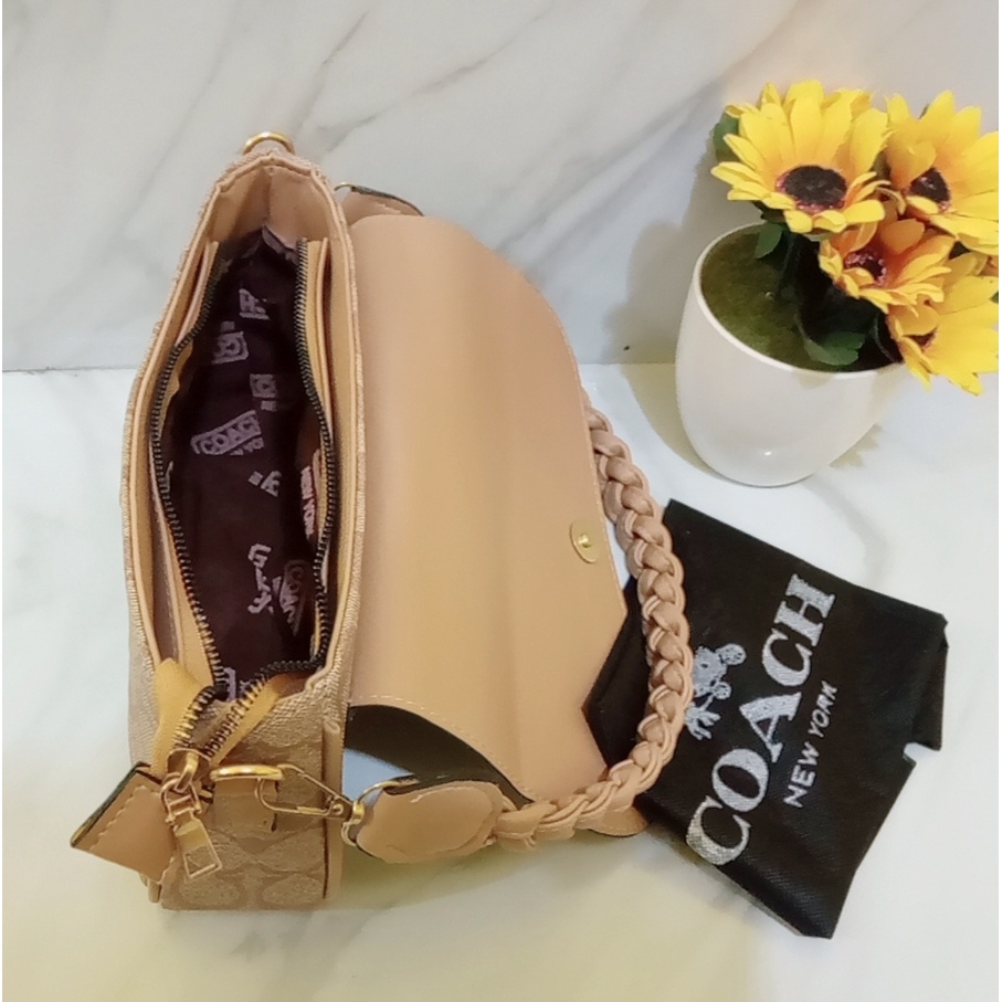 Tas slempang wanita signature C.h.o.@.c.h.h 2 tali top handle tali kepang ukuran 27x7x16