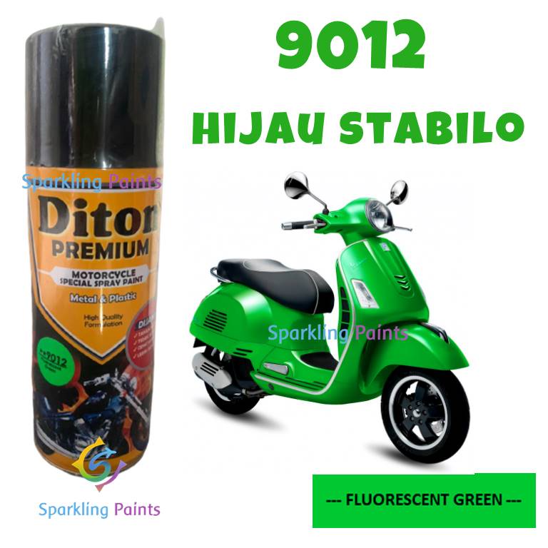 Pilox Diton Premium Fluorescent Green 9012 400ml Hijau Stabilo Cat Pilok Pylox Nyala Terang