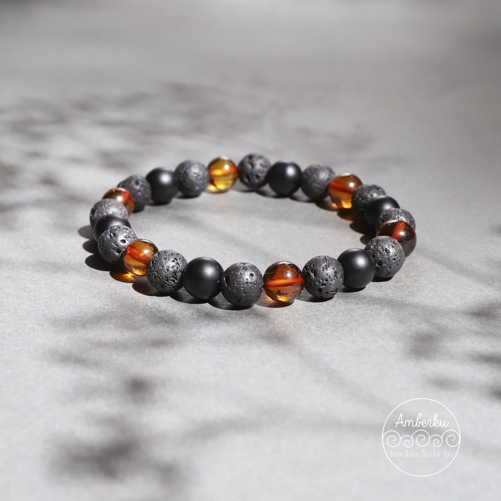 Gelang Dewasa Lava Stones dg Amber Baltic