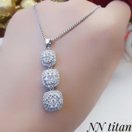 Titanium Kalung Liontin 3 Tingkat Silver K304