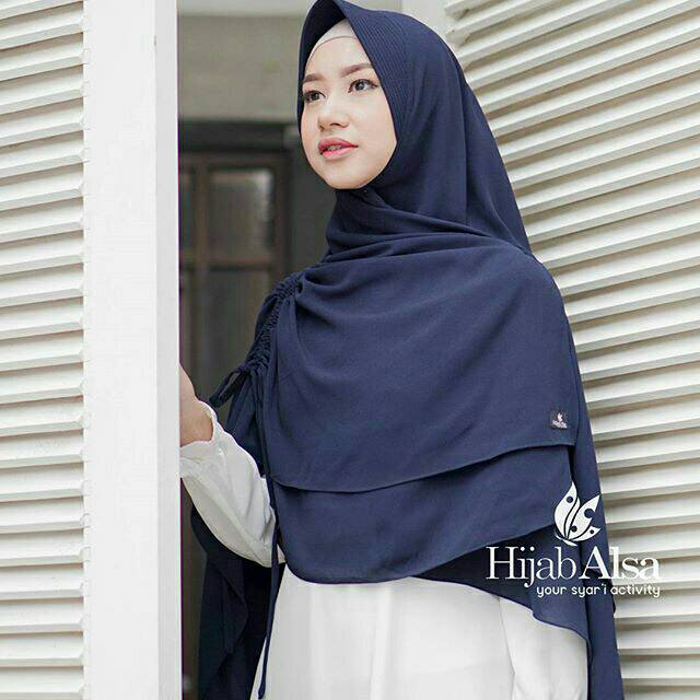 Hijab syari khimar serut pet antem navy