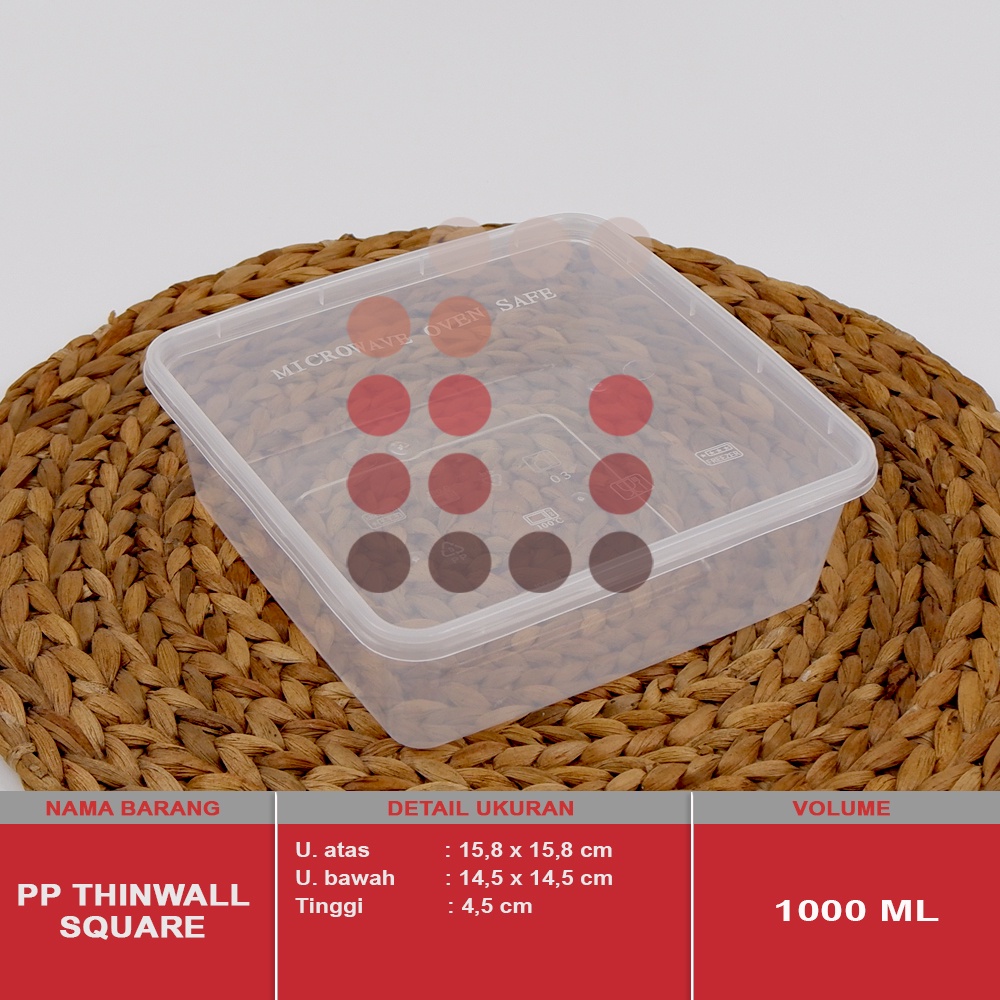 PP THINWALL SQUARE / KOTAK 1000 ml isi 25 pcs