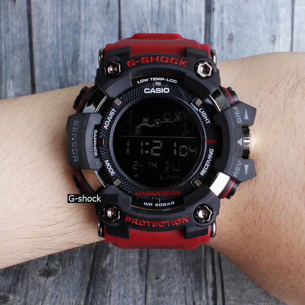 SPORTY STYLE !!! JAM TANGAN PRIA G-SHOCK CASIO RANGEMAN BULAT TALI MERAH