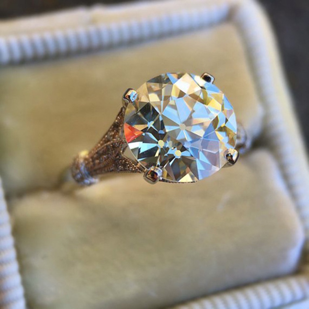 Hu Hu Hu Hu Hu Alat Bantu Pasang Kacamata♡ Cincin Wanita Hias Cubic Zirconia Bulat Besar Untuk Pernikahanpertunangan