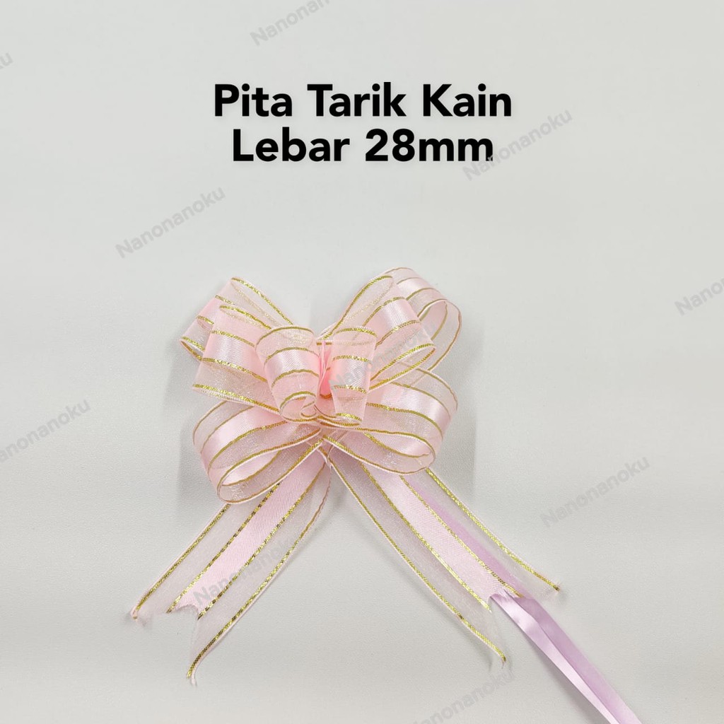 [10 pcs/warna] Pita Tarik 28 mm Tengah Satin Lis Mas Pita Serut