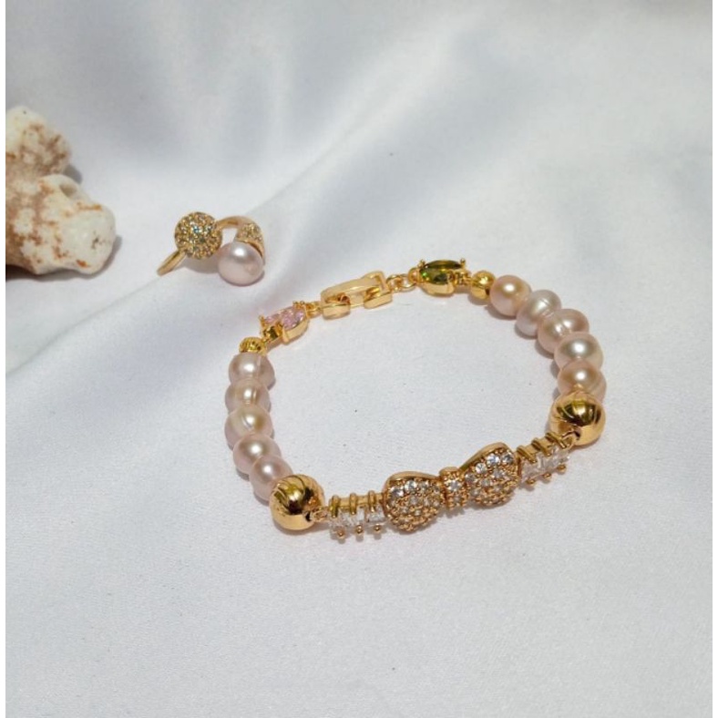 SET GELANG MUTIARA LOMBOK PLUS CINCIN RHODIUM || MUTIARA LOMBOK ASLI || MUTIARA LOMBOK MURAH ORI