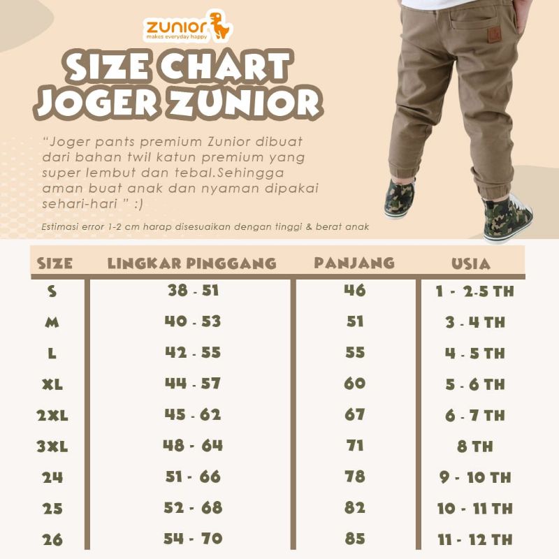 Celana Jogger Anak Zunior Premium 5 Varian Warna 1-12 Tahun